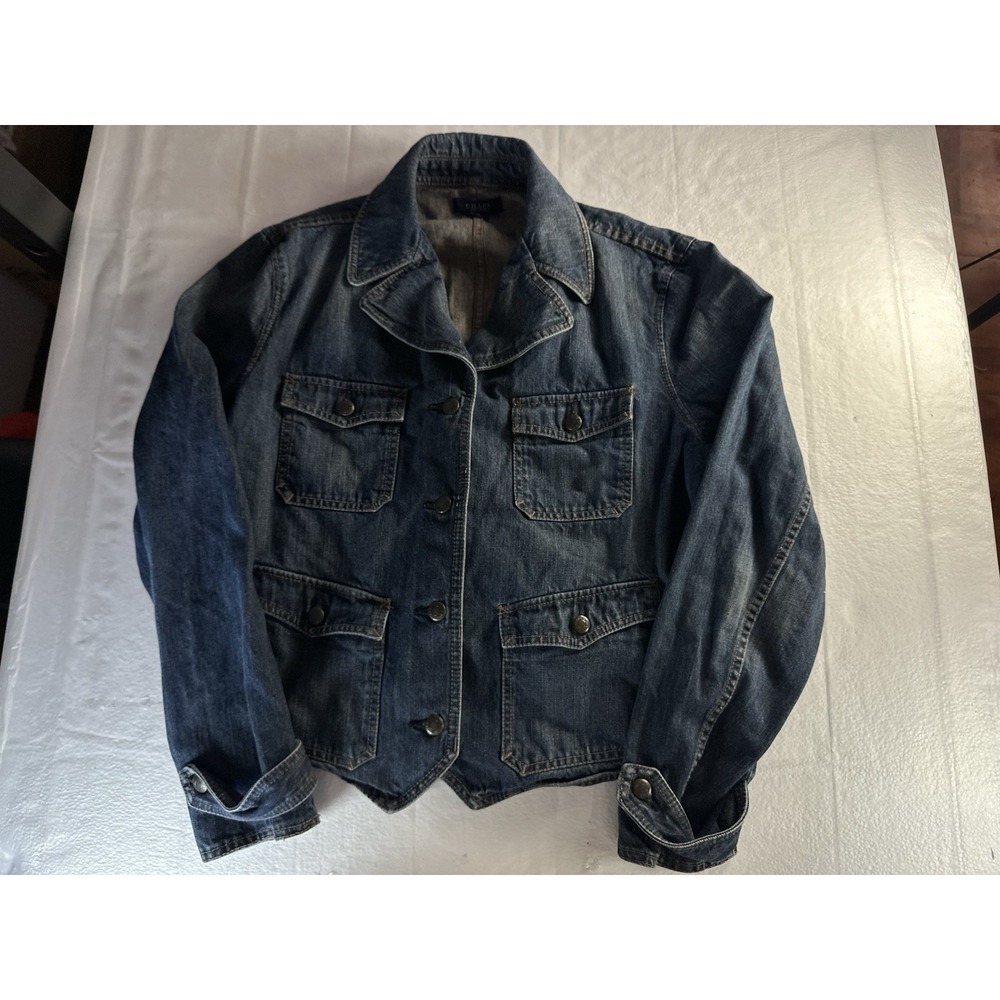 Chaps Ralph Lauren Denim Jacket Womans XL‎ Belted Back Dark Wash Trucker